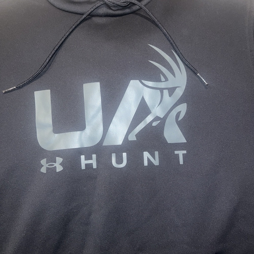 Under Armour Hunting Hoodie Men's Large Black Fleece Gray Hunt Logo Sports